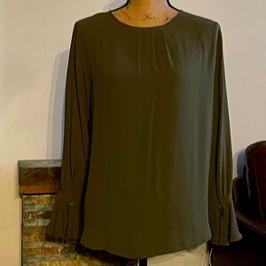 NWOT- Olive Top with Bell cuff sleeves and key-hole round neckline
